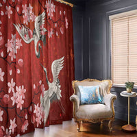 Hawaii Japan Cranes Sakura Flower Red Window Curtain Japan Heritage Spirit - Polynesian Pride