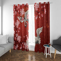 Hawaii Japan Cranes Sakura Flower Red Window Curtain Japan Heritage Spirit - Polynesian Pride