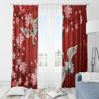 Hawaii Japan Cranes Sakura Flower Red Window Curtain Japan Heritage Spirit - Polynesian Pride
