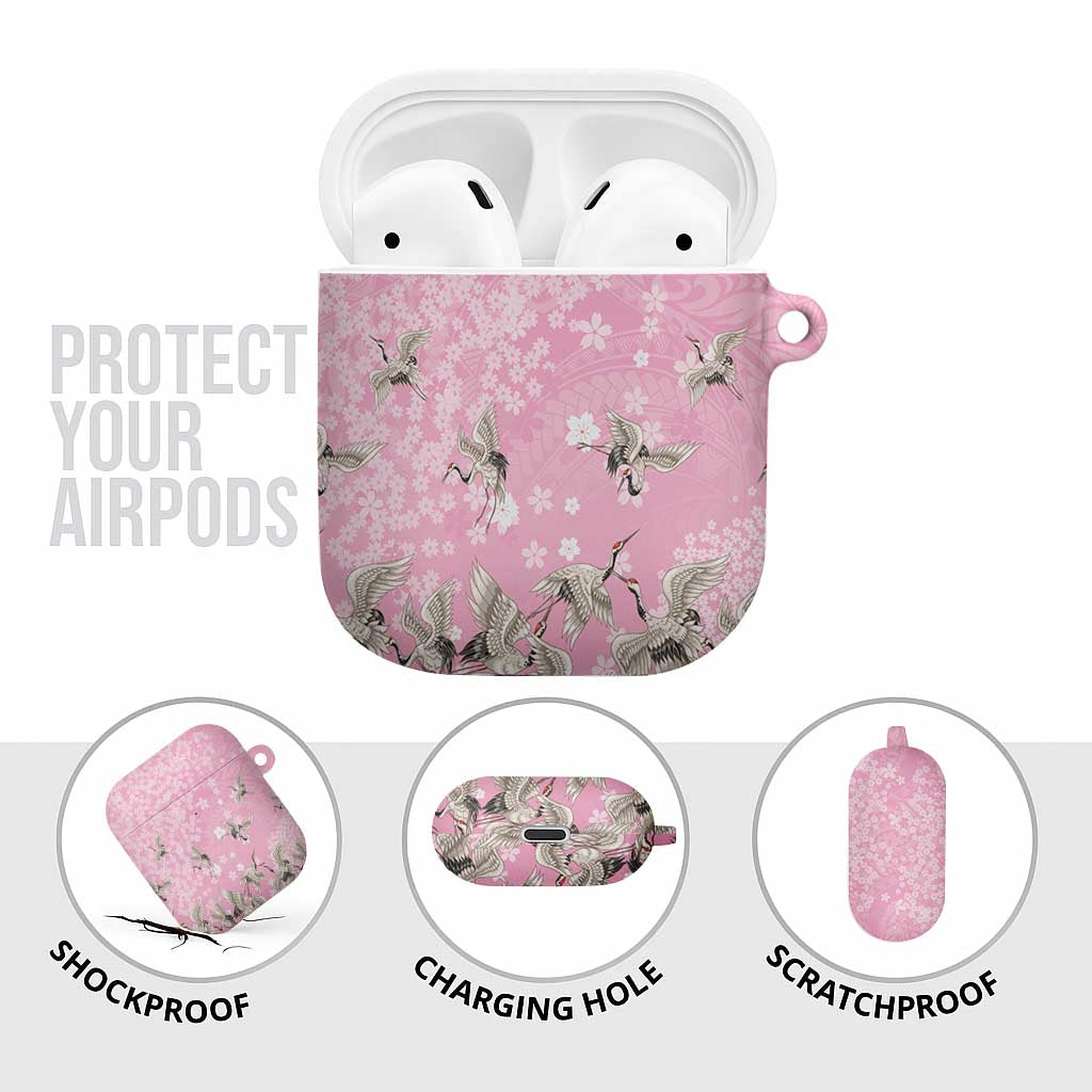 Cranes Sakura Floral Pink Pastel AirPods Case Hawaii Japan Culture - Polynesian Pride