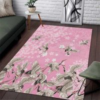 Cranes Sakura Floral Pink Pastel Area Rug Hawaii Japan Culture - Polynesian Pride