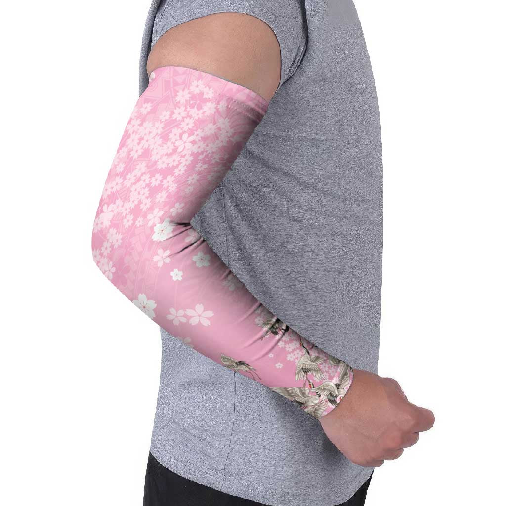 Cranes Sakura Floral Pink Pastel Arm Sleeves Hawaii Japan Culture - Polynesian Pride