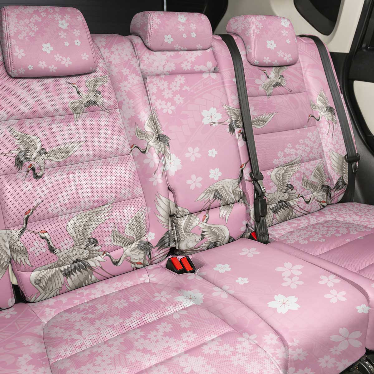 Cranes Sakura Floral Pink Pastel Back Car Seat Cover Hawaii Japan Culture - Polynesian Pride