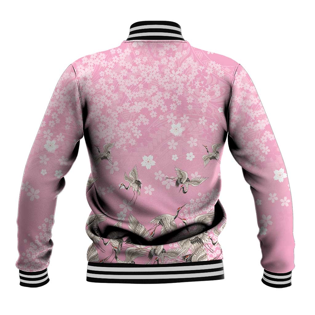 Cranes Sakura Floral Pink Pastel Baseball Jacket Hawaii Japan Culture - Polynesian Pride