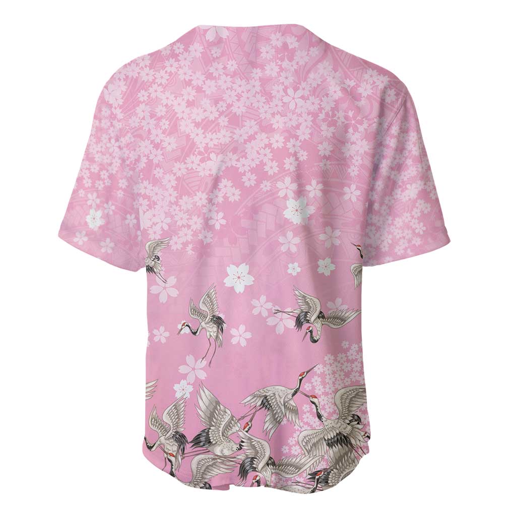Cranes Sakura Floral Pink Pastel Baseball Jersey Hawaii Japan Culture - Polynesian Pride