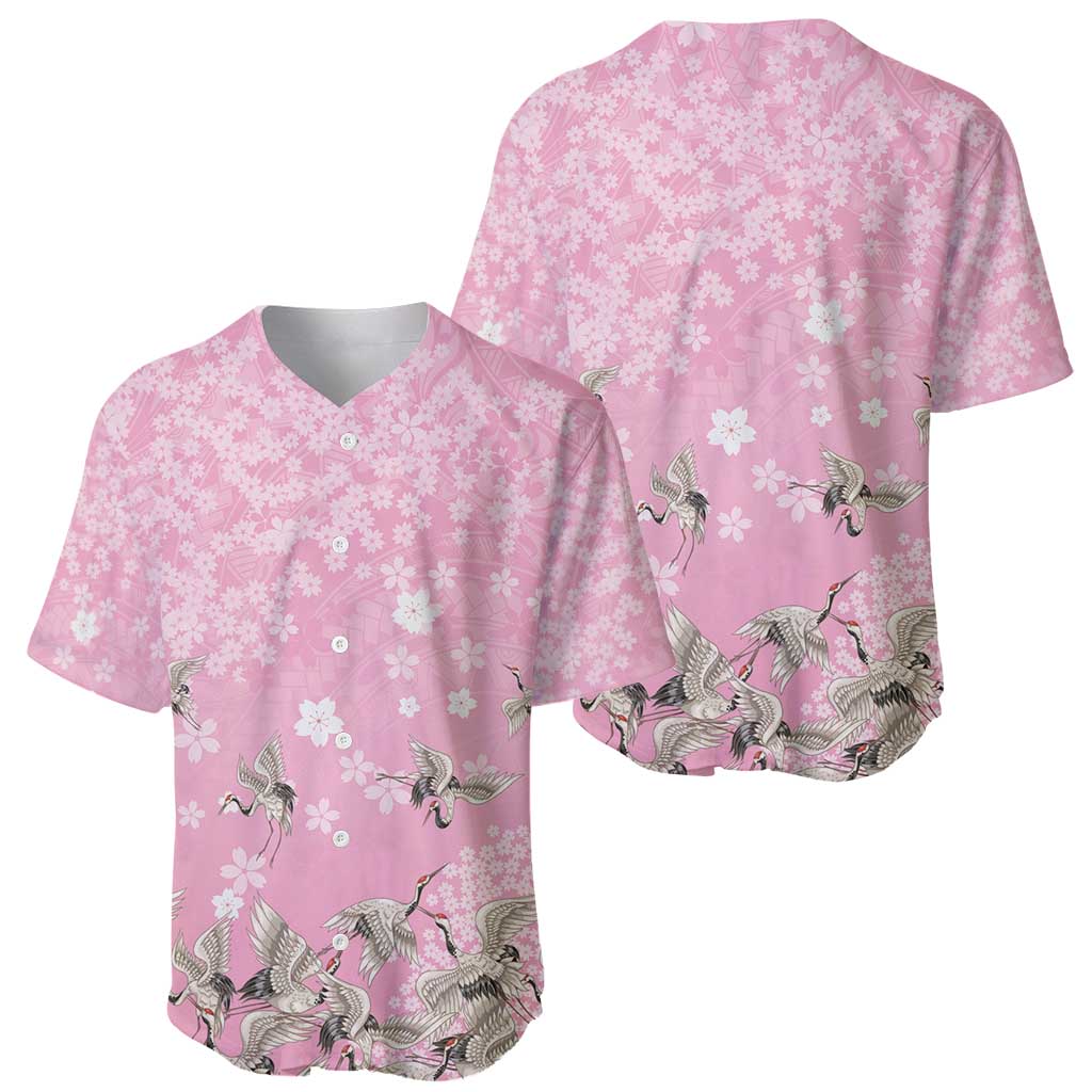Cranes Sakura Floral Pink Pastel Baseball Jersey Hawaii Japan Culture - Polynesian Pride
