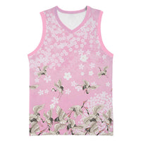 Cranes Sakura Floral Pink Pastel Basketball Jersey Hawaii Japan Culture - Polynesian Pride