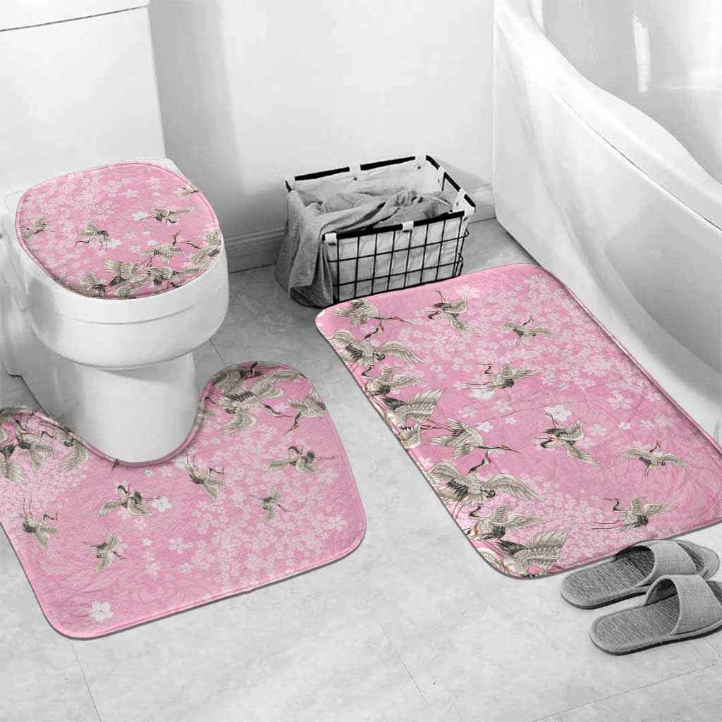 Cranes Sakura Floral Pink Pastel Bathroom Set Hawaii Japan Culture - Polynesian Pride