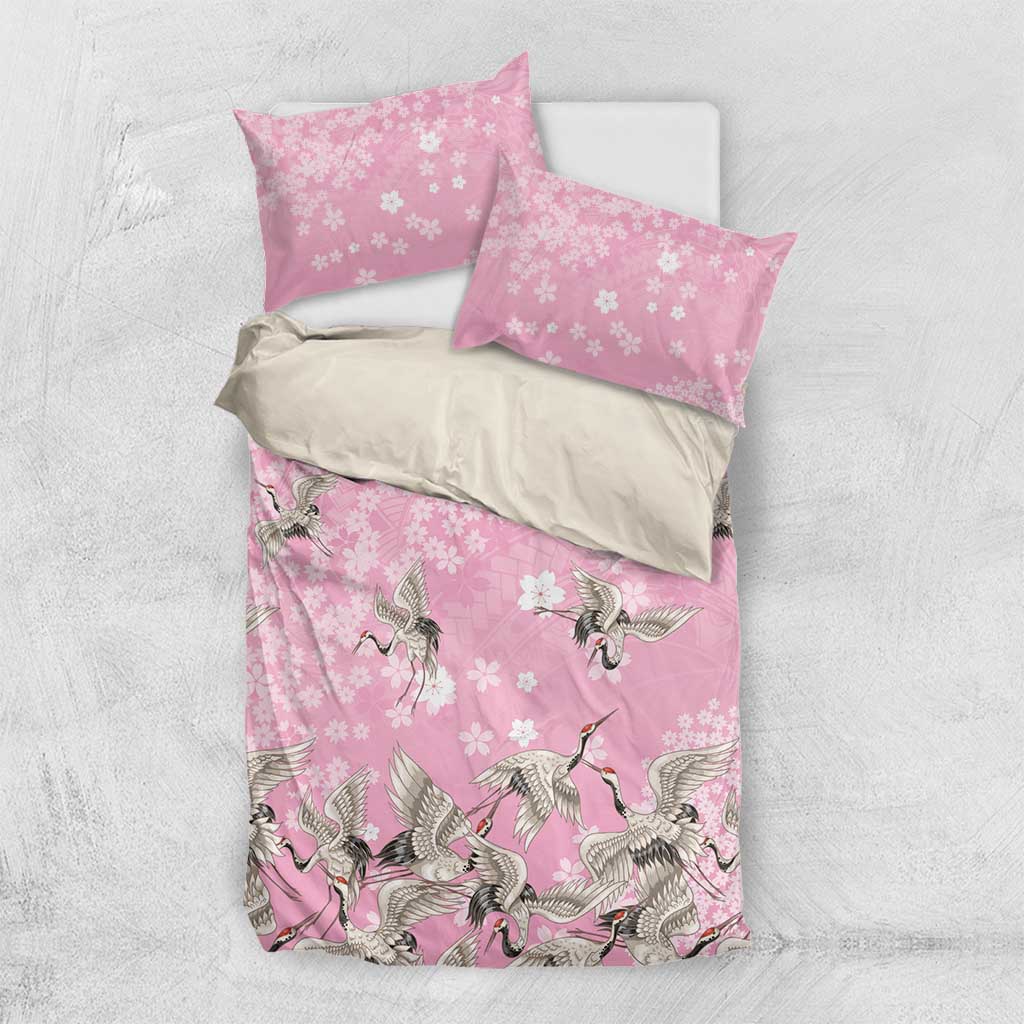 Cranes Sakura Floral Pink Pastel Bedding Set Hawaii Japan Culture - Polynesian Pride
