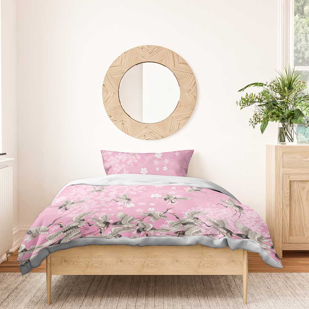 Cranes Sakura Floral Pink Pastel Bedding Set Hawaii Japan Culture - Polynesian Pride