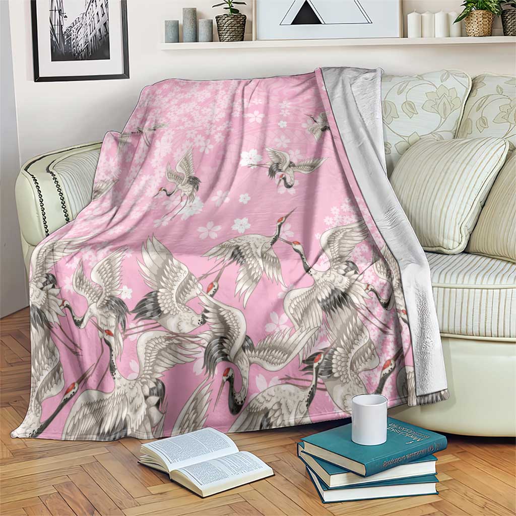 Cranes Sakura Floral Pink Pastel Blanket Hawaii Japan Culture LT01 Pink - Polynesian Pride