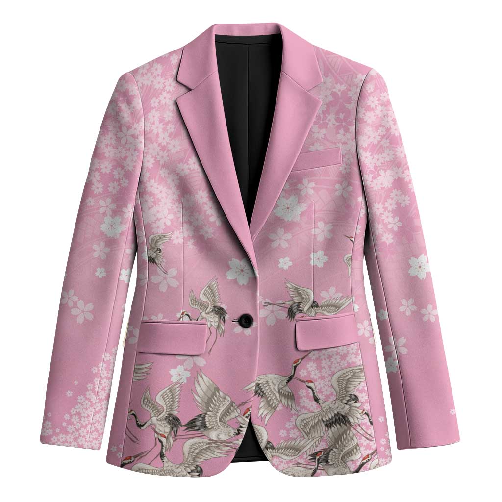 Cranes Sakura Floral Pink Pastel Blazer Hawaii Japan Culture - Polynesian Pride