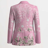 Cranes Sakura Floral Pink Pastel Blazer Hawaii Japan Culture - Polynesian Pride