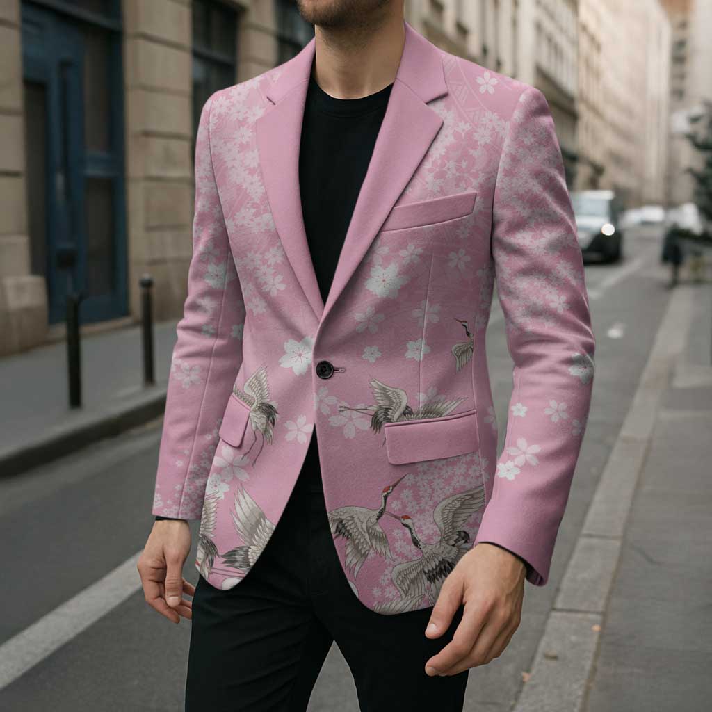 Cranes Sakura Floral Pink Pastel Blazer Hawaii Japan Culture - Polynesian Pride