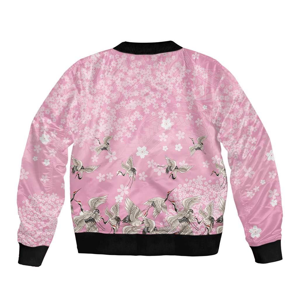 Cranes Sakura Floral Pink Pastel Bomber Jacket Hawaii Japan Culture - Polynesian Pride