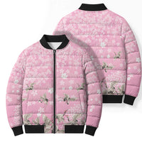 Cranes Sakura Floral Pink Pastel Bomber Puffer Jacket Hawaii Japan Culture - Polynesian Pride