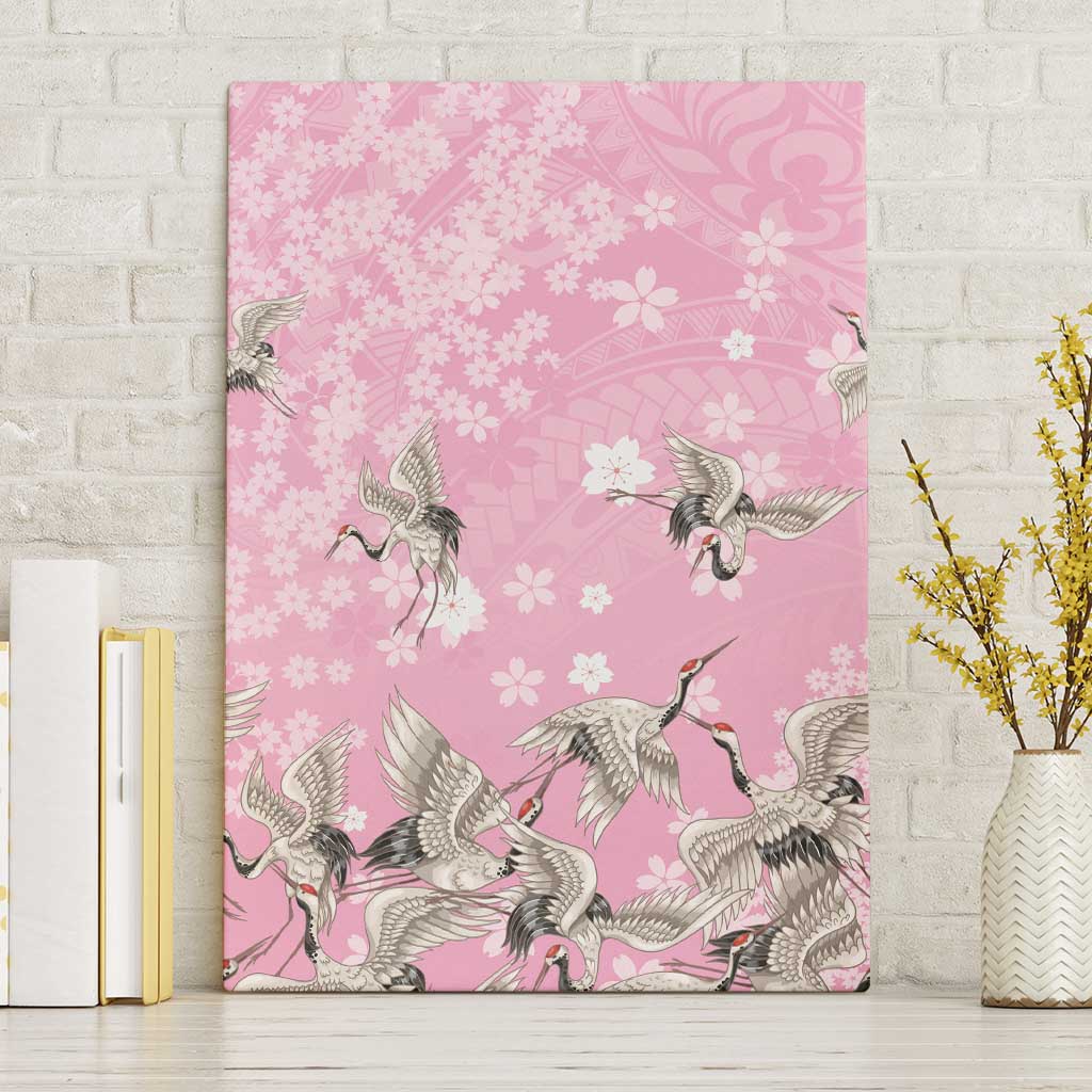 Cranes Sakura Floral Pink Pastel Canvas Wall Art Hawaii Japan Culture - Polynesian Pride