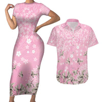Cranes Sakura Floral Pink Pastel Couples Matching Short Sleeve Bodycon Dress and Hawaiian Shirt Hawaii Japan Culture - Polynesian Pride