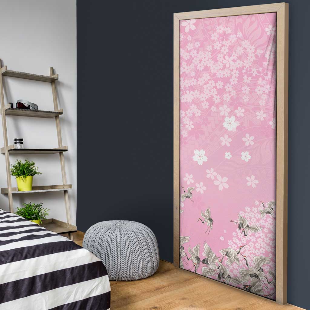 Cranes Sakura Floral Pink Pastel Door Cover Hawaii Japan Culture - Polynesian Pride