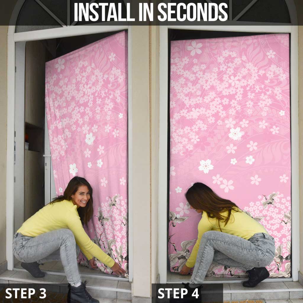 Cranes Sakura Floral Pink Pastel Door Cover Hawaii Japan Culture - Polynesian Pride