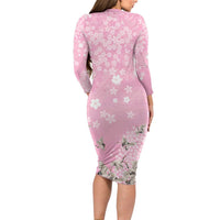 Cranes Sakura Floral Pink Pastel Family Matching Long Sleeve Bodycon Dress and Hawaiian Shirt Hawaii Japan Culture - Polynesian Pride