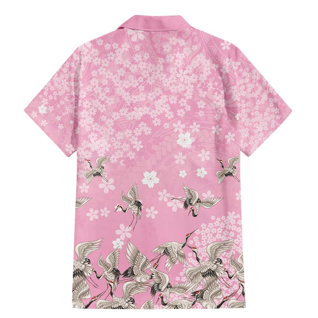 Cranes Sakura Floral Pink Pastel Family Matching Mermaid Dress and Hawaiian Shirt Hawaii Japan Culture - Polynesian Pride