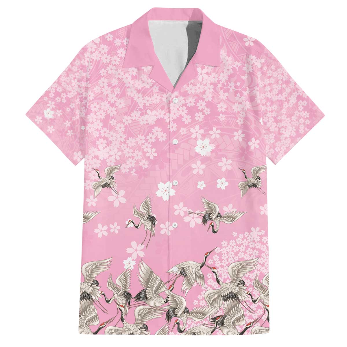 Cranes Sakura Floral Pink Pastel Family Matching Off The Shoulder Long Sleeve Dress and Hawaiian Shirt Hawaii Japan Culture - Polynesian Pride