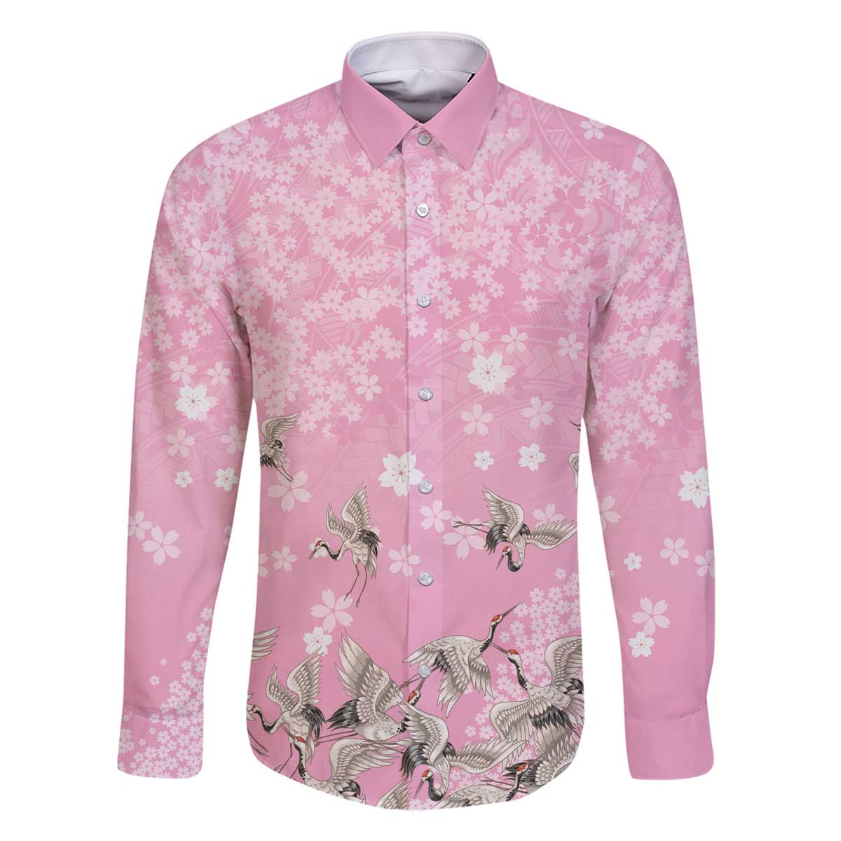 Cranes Sakura Floral Pink Pastel Family Matching Off The Shoulder Long Sleeve Dress and Hawaiian Shirt Hawaii Japan Culture - Polynesian Pride
