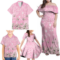 Cranes Sakura Floral Pink Pastel Family Matching Off Shoulder Maxi Dress and Hawaiian Shirt Hawaii Japan Culture - Polynesian Pride