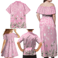 Cranes Sakura Floral Pink Pastel Family Matching Off Shoulder Maxi Dress and Hawaiian Shirt Hawaii Japan Culture - Polynesian Pride