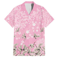 Cranes Sakura Floral Pink Pastel Family Matching Off Shoulder Maxi Dress and Hawaiian Shirt Hawaii Japan Culture - Polynesian Pride