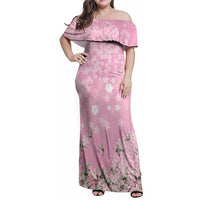 Cranes Sakura Floral Pink Pastel Family Matching Off Shoulder Maxi Dress and Hawaiian Shirt Hawaii Japan Culture - Polynesian Pride