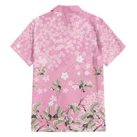 Cranes Sakura Floral Pink Pastel Family Matching Off Shoulder Short Dress and Hawaiian Shirt Hawaii Japan Culture - Polynesian Pride