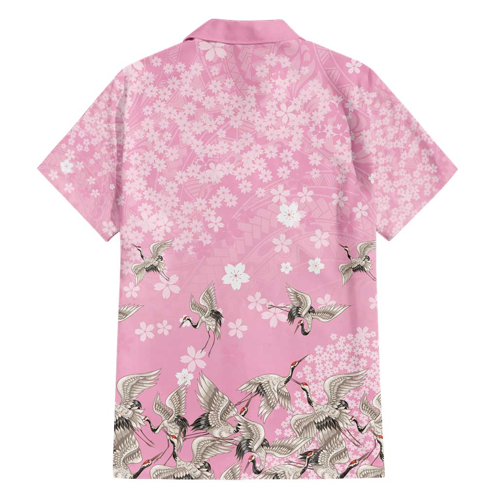 Cranes Sakura Floral Pink Pastel Family Matching Short Sleeve Bodycon Dress and Hawaiian Shirt Hawaii Japan Culture - Polynesian Pride