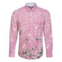 Cranes Sakura Floral Pink Pastel Family Matching Short Sleeve Bodycon Dress and Hawaiian Shirt Hawaii Japan Culture - Polynesian Pride