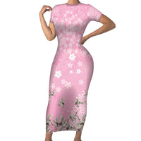 Cranes Sakura Floral Pink Pastel Family Matching Short Sleeve Bodycon Dress and Hawaiian Shirt Hawaii Japan Culture - Polynesian Pride