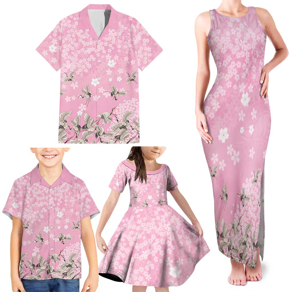 Cranes Sakura Floral Pink Pastel Family Matching Tank Maxi Dress and Hawaiian Shirt Hawaii Japan Culture LT01 - Polynesian Pride