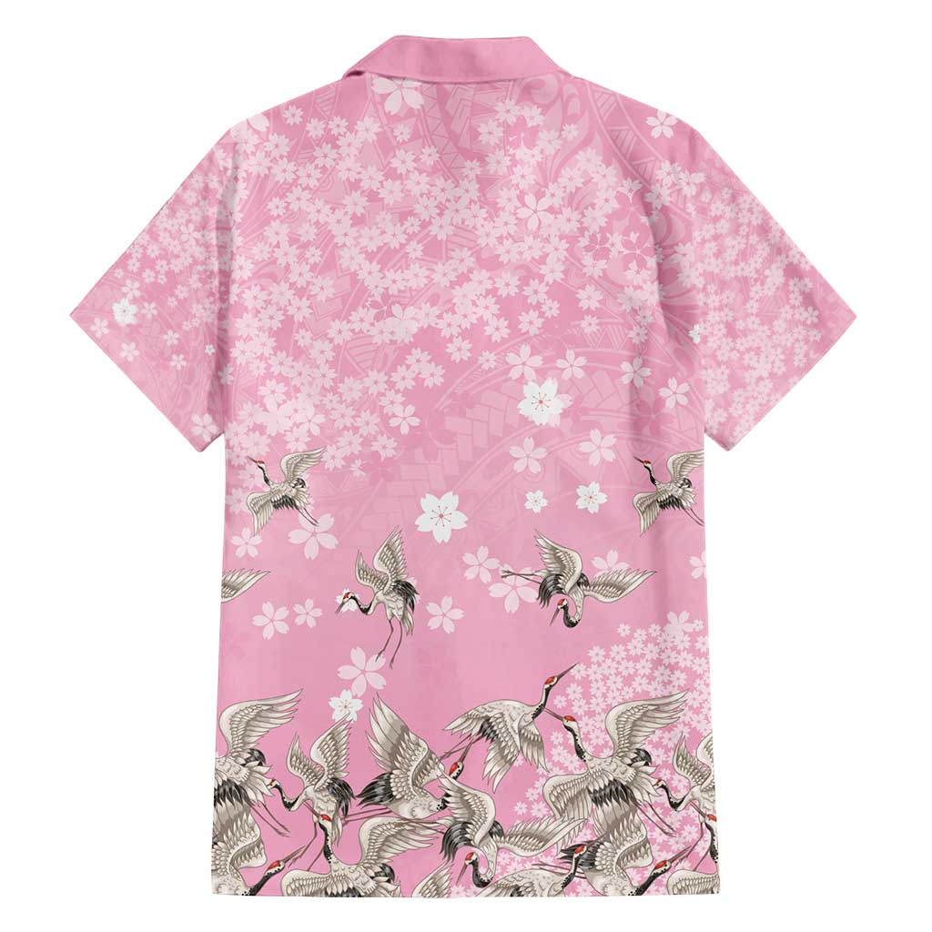 Cranes Sakura Floral Pink Pastel Family Matching Tank Maxi Dress and Hawaiian Shirt Hawaii Japan Culture - Polynesian Pride