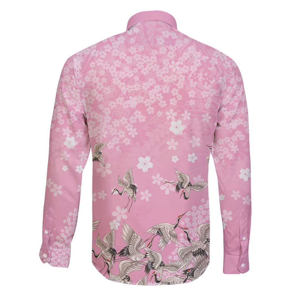 Cranes Sakura Floral Pink Pastel Family Matching Tank Maxi Dress and Hawaiian Shirt Hawaii Japan Culture - Polynesian Pride