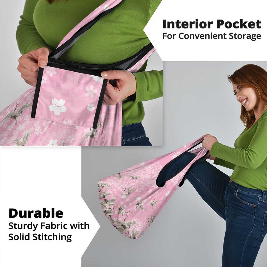 Cranes Sakura Floral Pink Pastel Grocery Bag Hawaii Japan Culture - Polynesian Pride