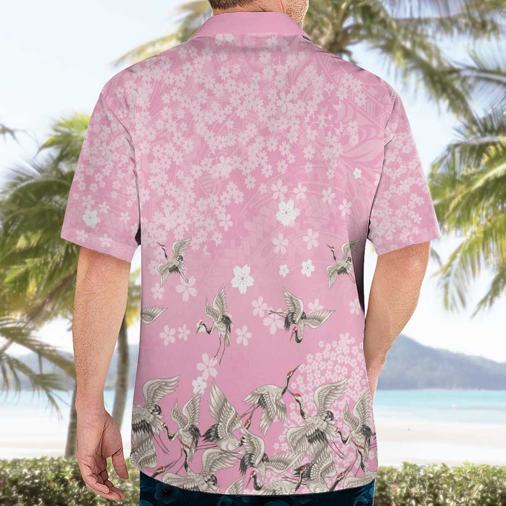 Cranes Sakura Floral Pink Pastel Hawaiian Shirt Hawaii Japan Culture - Polynesian Pride
