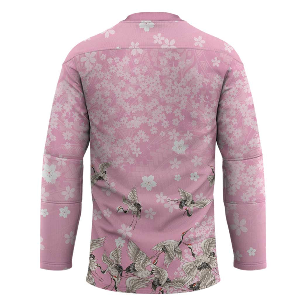 Cranes Sakura Floral Pink Pastel Hockey Jersey Hawaii Japan Culture - Polynesian Pride