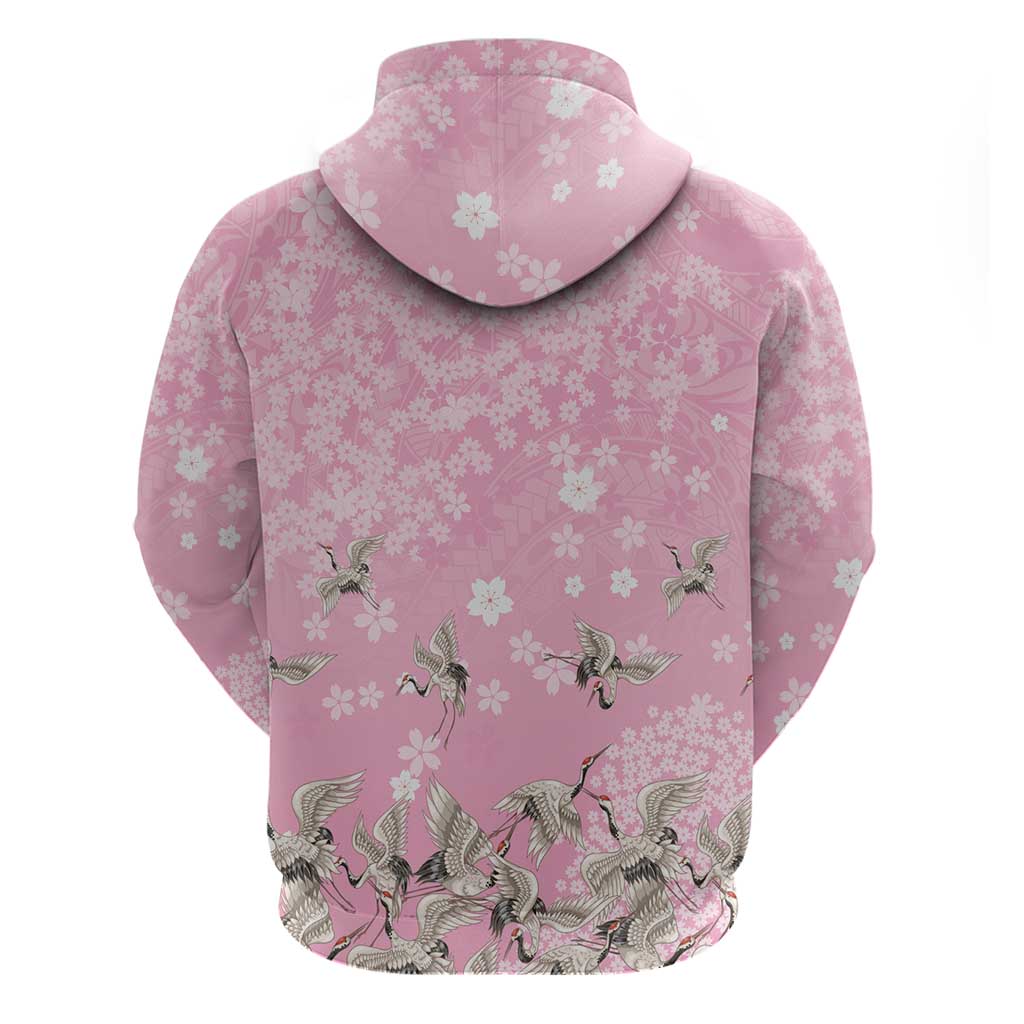 Cranes Sakura Floral Pink Pastel Hoodie Hawaii Japan Culture - Polynesian Pride