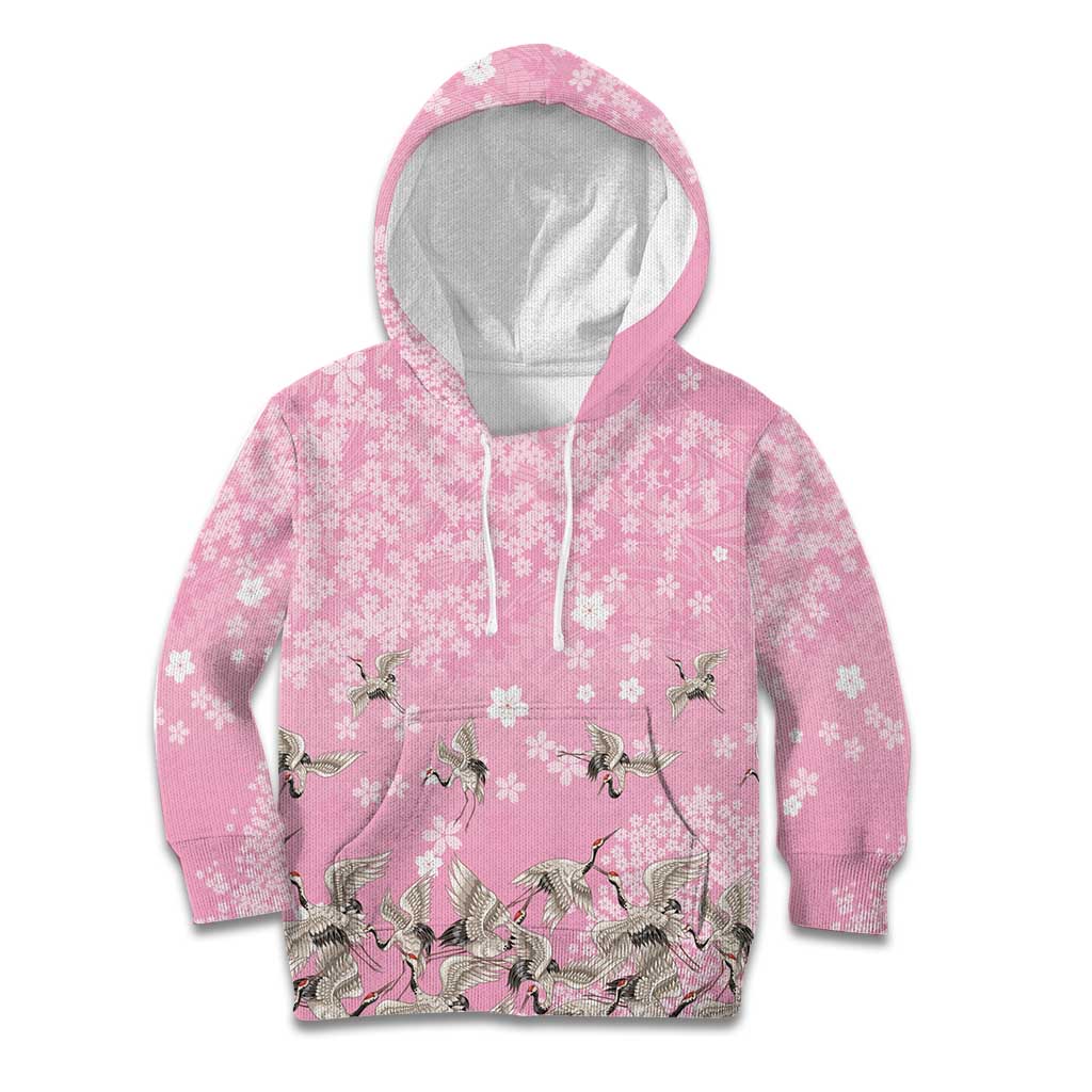 Cranes Sakura Floral Pink Pastel Kid Hoodie Hawaii Japan Culture LT01 Hoodie Pink - Polynesian Pride