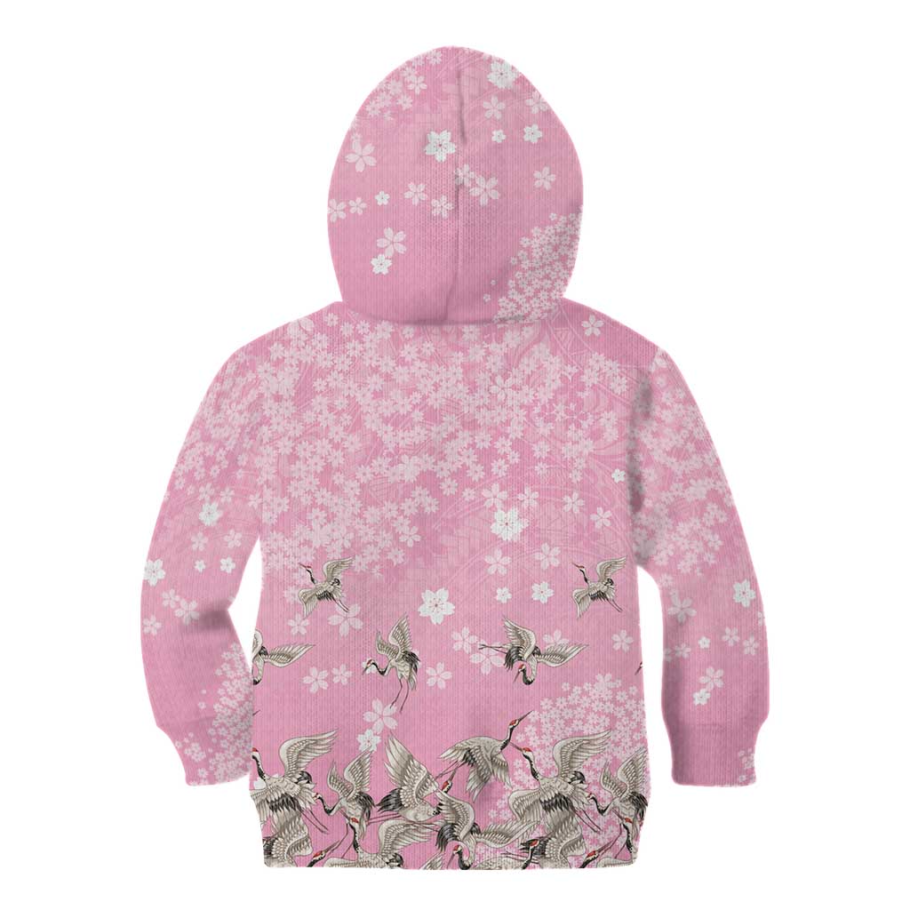 Cranes Sakura Floral Pink Pastel Kid Hoodie Hawaii Japan Culture - Polynesian Pride