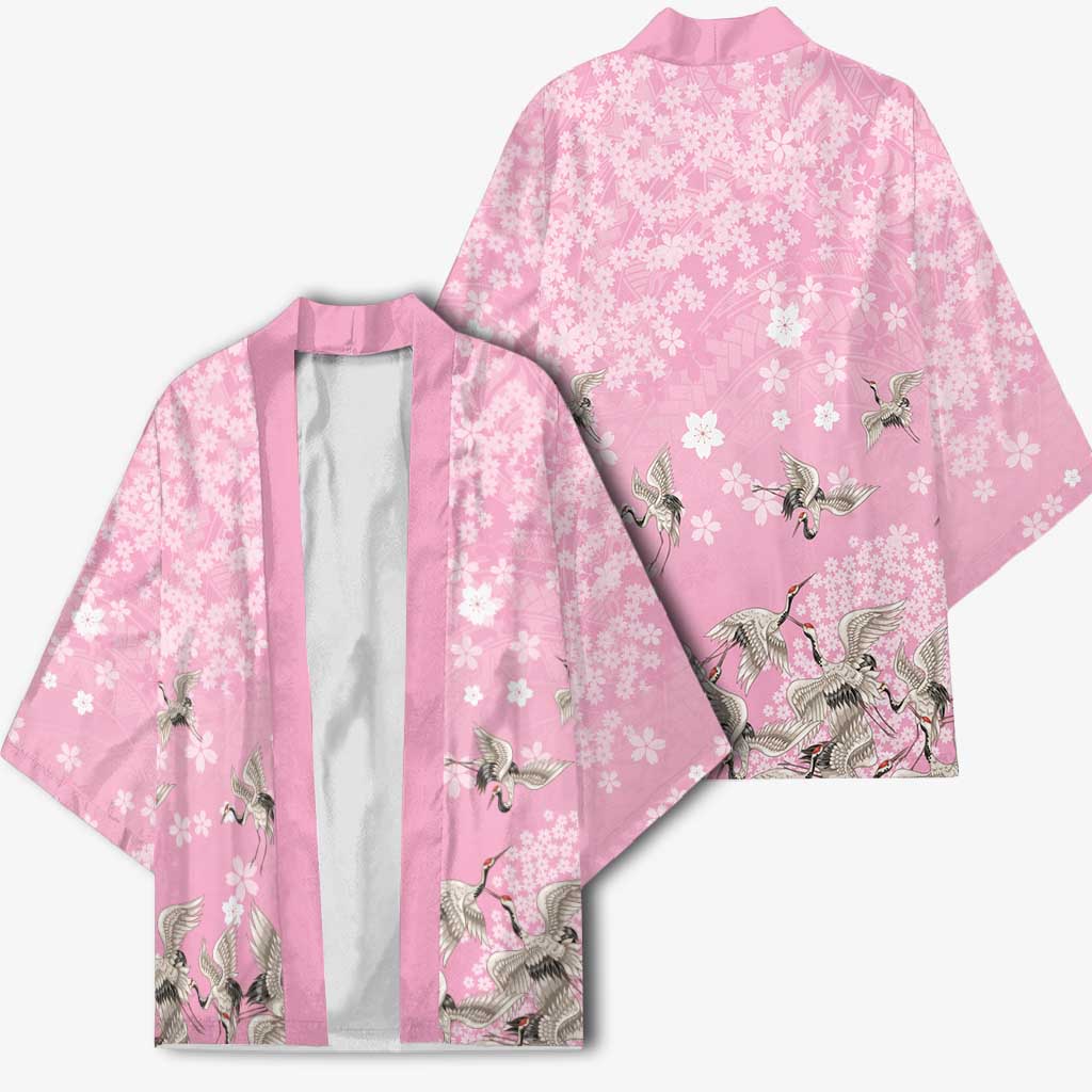 Cranes Sakura Floral Pink Pastel Kimono Hawaii Japan Culture - Polynesian Pride