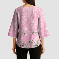 Cranes Sakura Floral Pink Pastel Kimono Sleeve Blouse Hawaii Japan Culture - Polynesian Pride