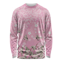 Cranes Sakura Floral Pink Pastel Long Sleeve Shirt Hawaii Japan Culture - Polynesian Pride