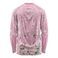 Cranes Sakura Floral Pink Pastel Long Sleeve Shirt Hawaii Japan Culture - Polynesian Pride