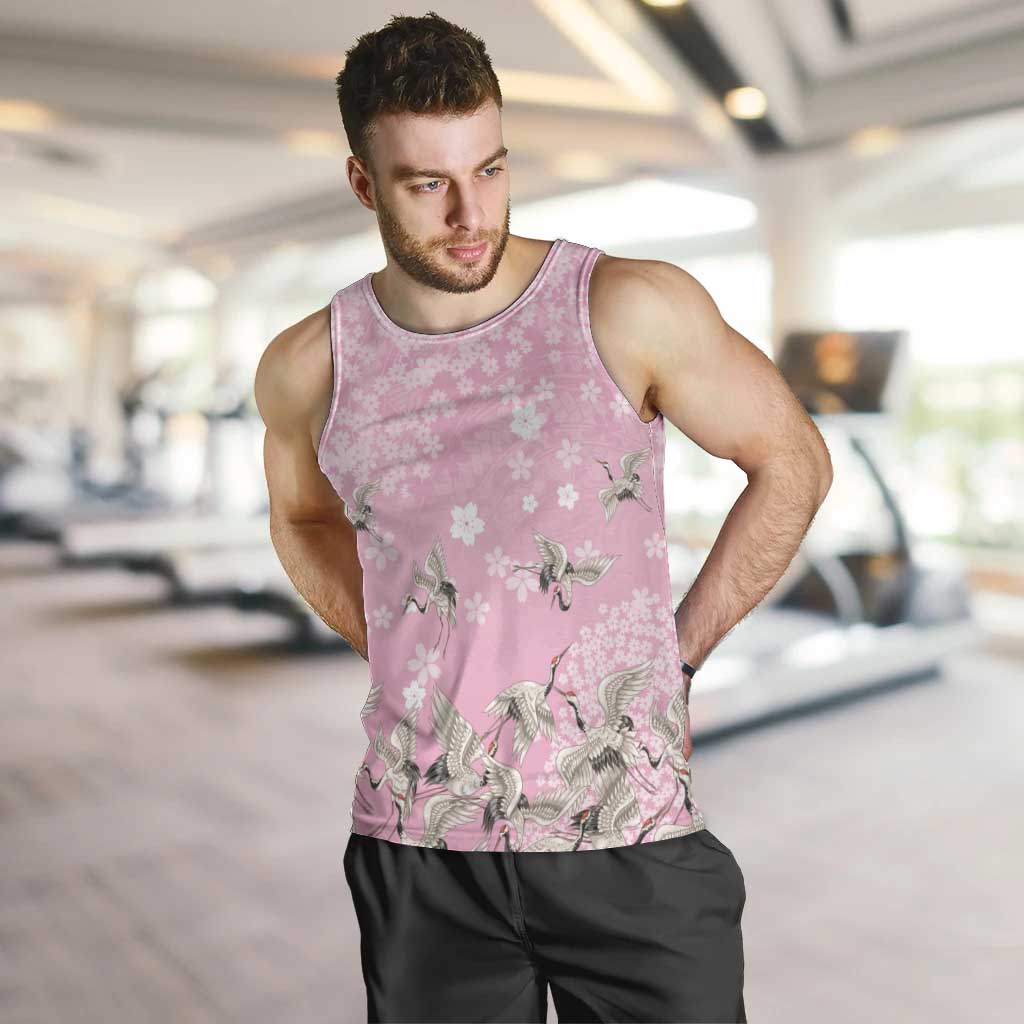 Cranes Sakura Floral Pink Pastel Men Tank Top Hawaii Japan Culture - Polynesian Pride